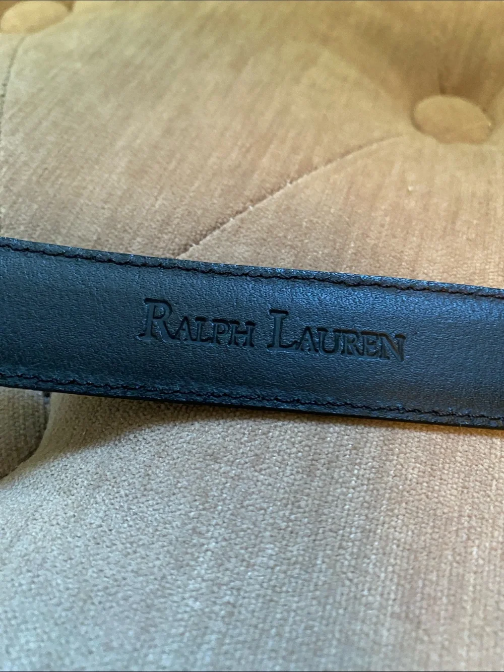 Ralph Lauren Navy Leather Belt with Gold Accent